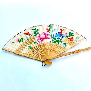 Vintage Silk Habdpainted Floral Fan